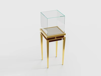 Elegant Display Cabinet With Glass Cover And Golden Metal Legs Design 3d model