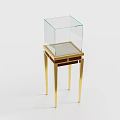 Elegant Display Cabinet With Glass Cover And Golden Metal Legs Design