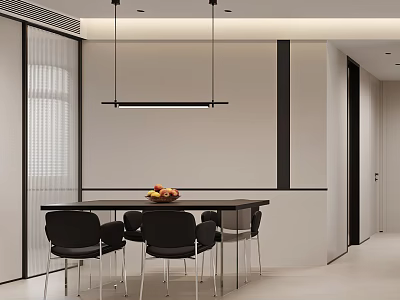 Modern Restaurant Interior Design With Dining Table Chairs Pendant Light And Fruits 3d model