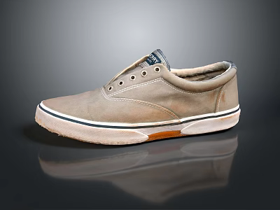 Light Brown Canvas Casual Shoes With White Brown Sole And Retro Design 3d model