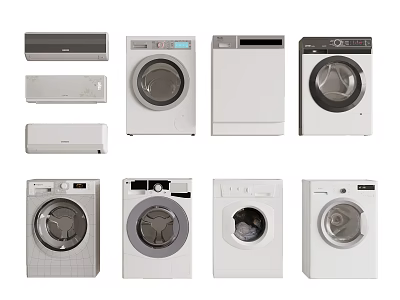 Various Front Loading Washing Machines With Modern Home Appliance Designs 3d model