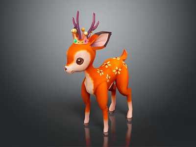 Cute 3D Model Orange Deer With Purple Antlers Colorful Balls And White Flower Patterns 3d model