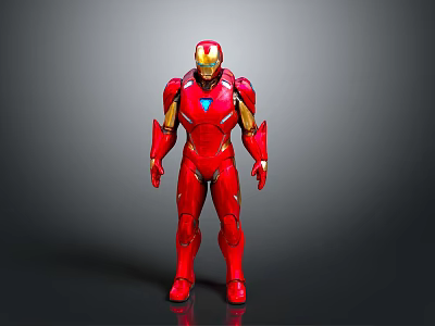 Red And Gold Iron Man Armor With Blue Chest Reactor Standing Pose On Gray Background 3d model