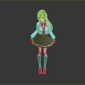 Anime Style Child Character in School Uniform with Pink Bow Gray Skirt and Purple Shoes