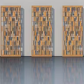 Wooden Hinged Doors with Geometric Carved Patterns Three Panel Design for Modern Interior 3d model