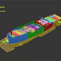 Wooden Shipwreck Model Display With Green Purple Hull And Rocky Wave Base