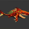 Red Shark Like Game Movie Character With Sharp Teeth Green Ornaments And Claws