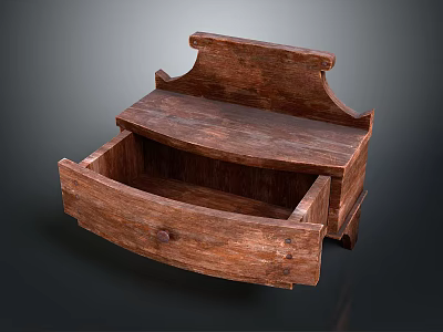 Vintage Wooden Drawer Cabinet With Open Drawer And Natural Wood Texture 3d model
