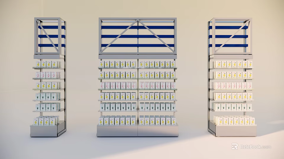 Retail Display Shelves With Metal Frame And Multiple Product Storage Layers 3d model 
