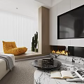 Modern Living Room Interior With Sofa Fireplace And Large Windows 3d model