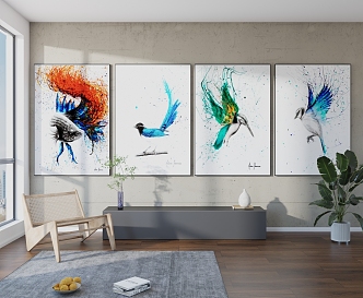 Modern Animal Painting Simple Abstract Black and White Hanging Painting Decorative Painting Combination 3d model