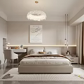 Modern Minimalist Bedroom Interior With Cloud Chandelier Bed Desk And Neutral Tones