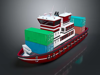 Cargo Ship With Colorful Containers And Red Hull 3d model