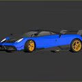 Blue Sports Car With Orange Wheels Rear Spoiler And Sleek Racing Design