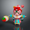 Adorable Children's Doll With Pink Hair Green Forehead Candy Decorations And Strawberry Toy