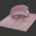 Crunchy Chicken Sandwich With Rustic Bread Tomato Slices Cucumber And Lettuce On Wooden Board