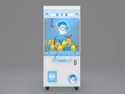 White And Blue Claw Machine With Cartoon Design Coin Operated Kids Amusement Equipment 3d model