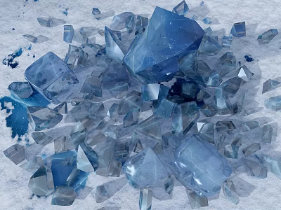 Transparent Blue Crystal Pieces With Geometric Facets On White Surface 3d model