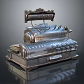 Industrial Metal Machine Model With Cylindrical Body Control Panel And Mechanical Components