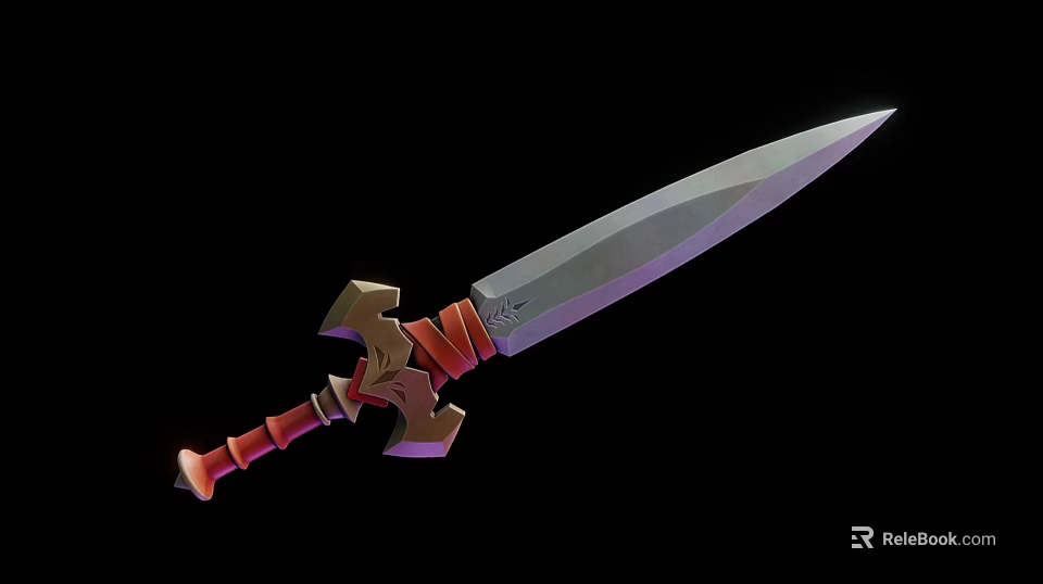 Sharp Bladed Fantasy Sword With Red Decorative Hilt And Metallic Accents 3d model 