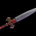 Sharp Bladed Fantasy Sword With Red Decorative Hilt And Metallic Accents