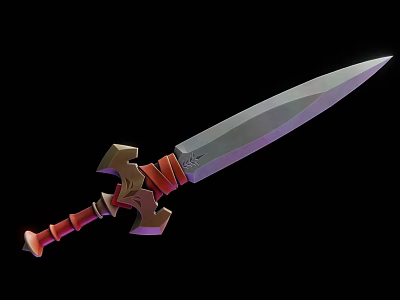 Sharp Bladed Fantasy Sword With Red Decorative Hilt And Metallic Accents 3d model