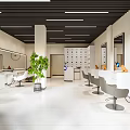 Modern Beauty Hair Salon Interior Design With White Styling Chairs Mirrors And Green Plant