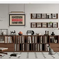 Middle Ancient Combination Bookcase Side Cabinet Decorative Cabinet Book Decoration Combination Hanging Painting Flower Art 3d model