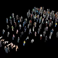 Group of People in Various Poses Standing Lying and Walking on Black Background