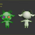 Cartoon Goat Character With White Body Blue Big Eyes And Brown Curved Horns Standing Pose