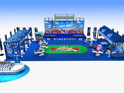 Sports Culture Festival Event Venue With Blue Themed Stage And Seating Facilities 3d model