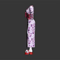 Purple Kimono With Cherry Blossom Patterns And Pink Obi Red Shoes