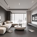 Modern Living Room Interior Design With L Shaped Sofa Round Coffee Table And Large TV