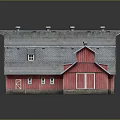 Red Traditional Barn Building With Gray Roof Small Windows And Rural Architecture Style