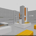 Modern Store Interior With Orange White Gray Decor Display Shelves Seating And Lighting