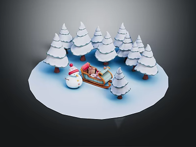 Modern Cartoon Scene Winter Winter Snowman Snow Sleigh 3d model