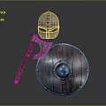Medieval Weapons Set Including Helmet Axe And Shield With Intricate Details