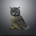 Realistic Owl Sculpture With Detailed Feathers Yellow Eyes And Perched Design