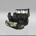 Camouflage Designed Driving Simulator Entertainment Appliance With Two Black Seats Steering Wheel And Large Screen