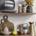 Elegant Decorative Ornaments Set with Fruits Cutting Board Ceramic Plates and Vases on Shelves