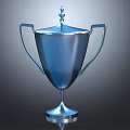 Shiny Blue Metallic Trophy With Two Handles Decorative Top And Round Base On Dark Background
