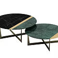 Round Marble Coffee Tables With Black Green Tops And Gold Metal Legs Design