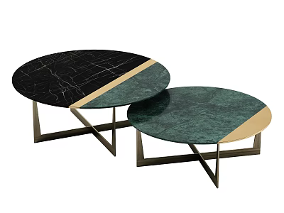 Round Marble Coffee Tables With Black Green Tops And Gold Metal Legs Design 3d model