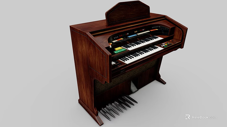 Vintage Wooden Organ With Multiple Keyboards Pedals And Classic Retro Design 3d model 