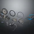 Bicycle Tires And Components Including Frame Rim And Spokes On Reflective Surface 3d model