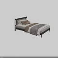 Single Bed With Black Metal Frame Modern Minimalist Design Pillows And Patterned Blanket 3d model