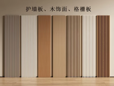 Various Wainscoting Options Featuring Wood Veneer and Slat Panel Styles 3d model