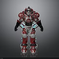 Red And White Robot Armor With Mechanical Joints And Glowing Blue Accents