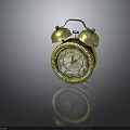 Vintage Alarm Clock With Two Bells Yellow Green Exterior And Numeric Dial On Smooth Surface