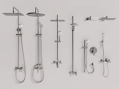 Modern Stainless Steel Shower Systems Featuring Rainfall Heads Handheld Sprayers And Brackets 3d model